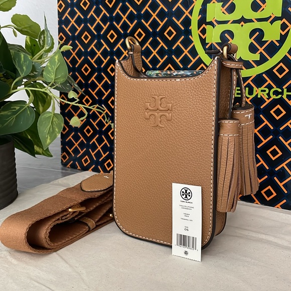 NWT Tory Burch Thea Cellphone Smartphone Pebble Leather Crossbody Black … - Picture 2 of 16